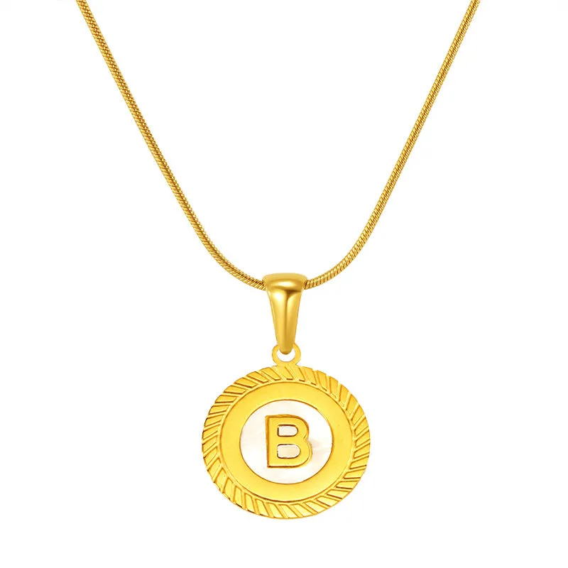 Fashion 26 English Letter Pendant 18K Titanium Steel Shell Letter Necklace