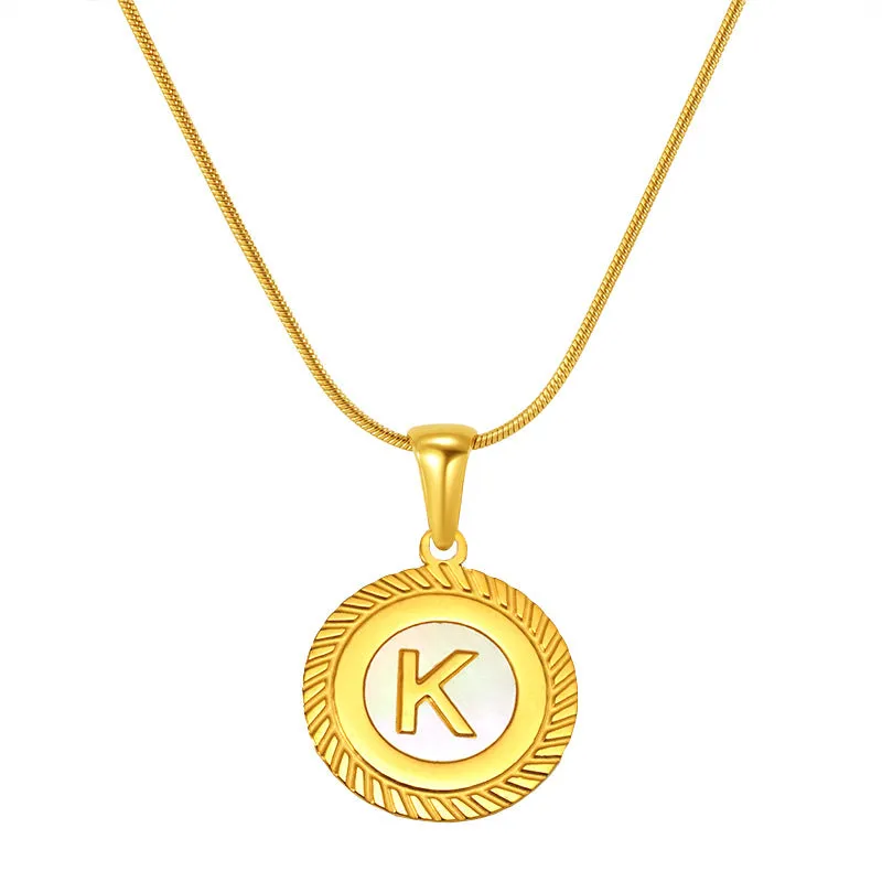 Fashion 26 English Letter Pendant 18K Titanium Steel Shell Letter Necklace