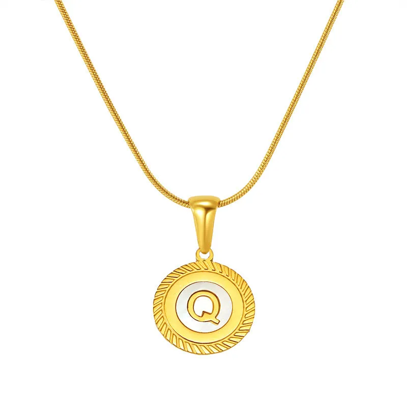 Fashion 26 English Letter Pendant 18K Titanium Steel Shell Letter Necklace