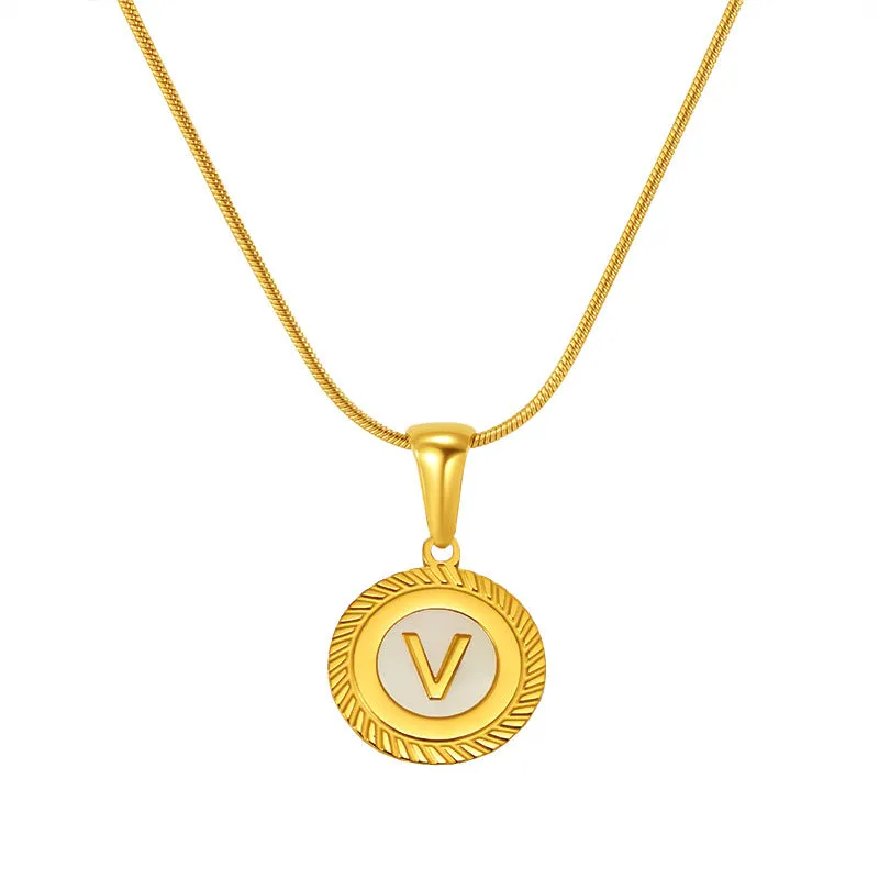 Fashion 26 English Letter Pendant 18K Titanium Steel Shell Letter Necklace