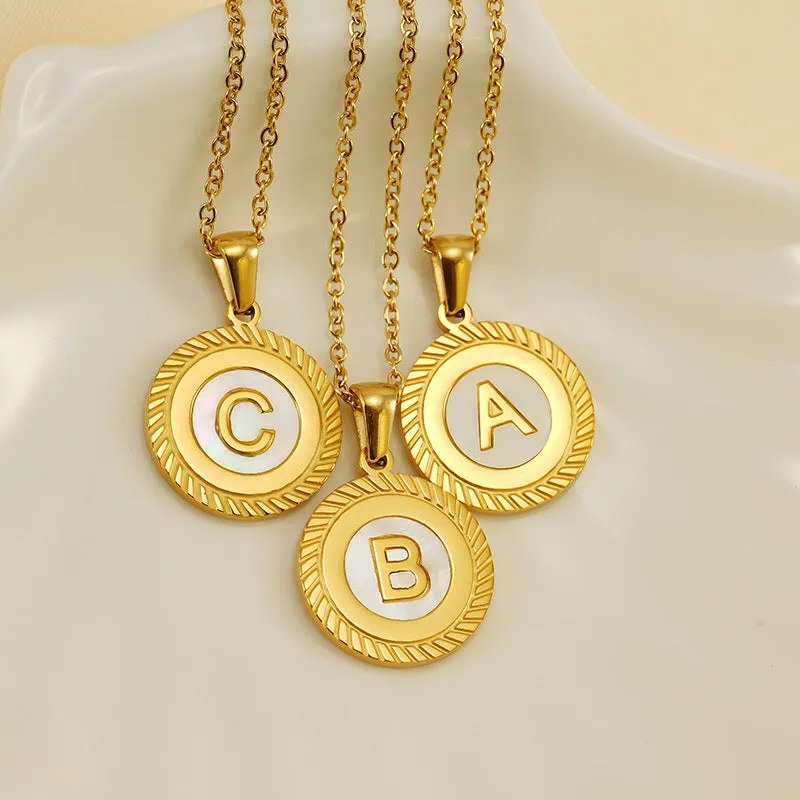 Fashion 26 English Letter Pendant 18K Titanium Steel Shell Letter Necklace