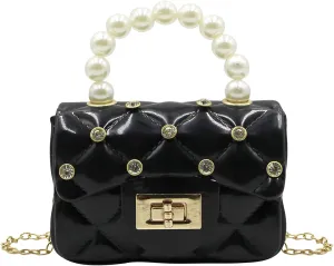 Fashion Candy Color Handbag Satchel Mini Pink Purse Jelly Shoulder Bag Crossbody Purse with Pearls Handle Chain Strap(Small)