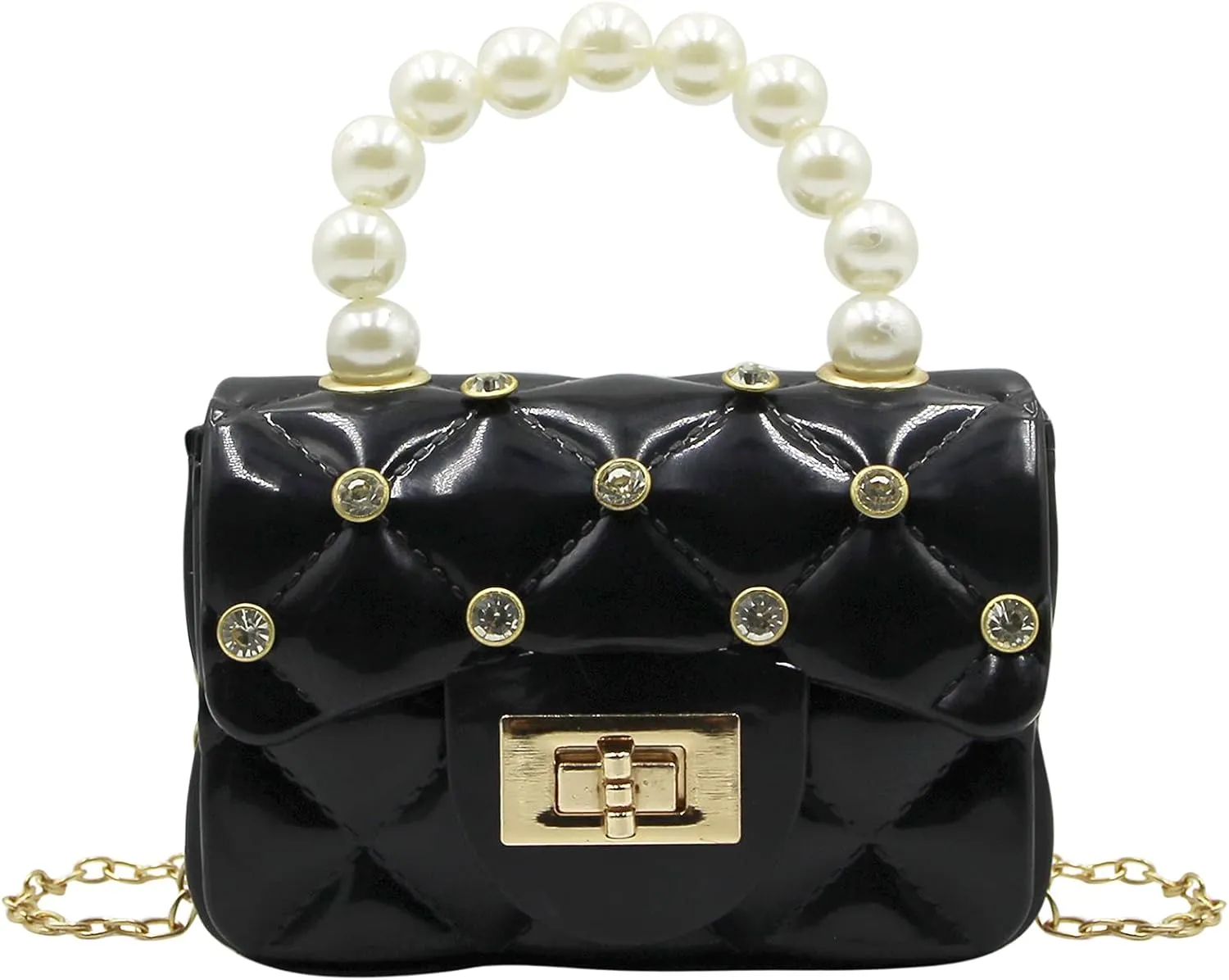 Fashion Candy Color Handbag Satchel Mini Pink Purse Jelly Shoulder Bag Crossbody Purse with Pearls Handle Chain Strap(Small)