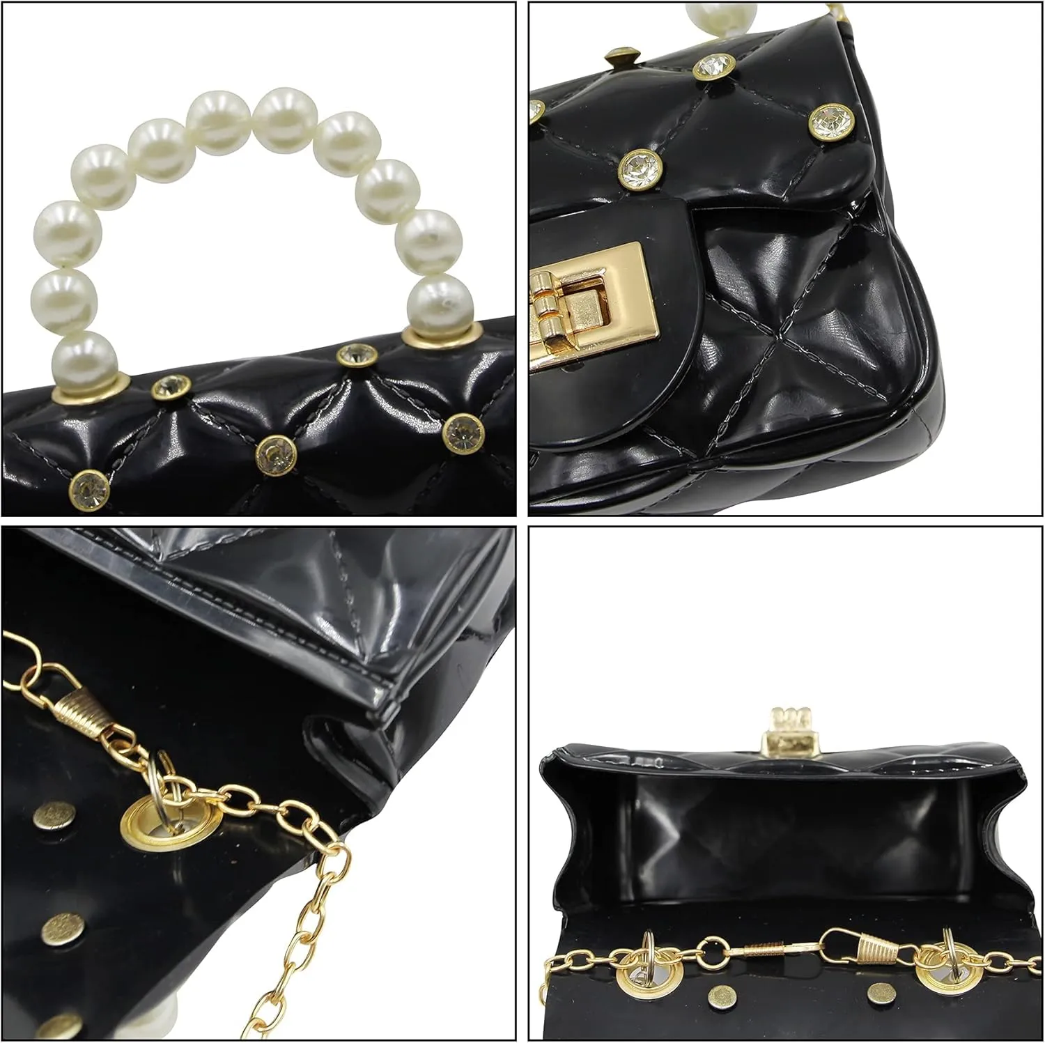Fashion Candy Color Handbag Satchel Mini Pink Purse Jelly Shoulder Bag Crossbody Purse with Pearls Handle Chain Strap(Small)