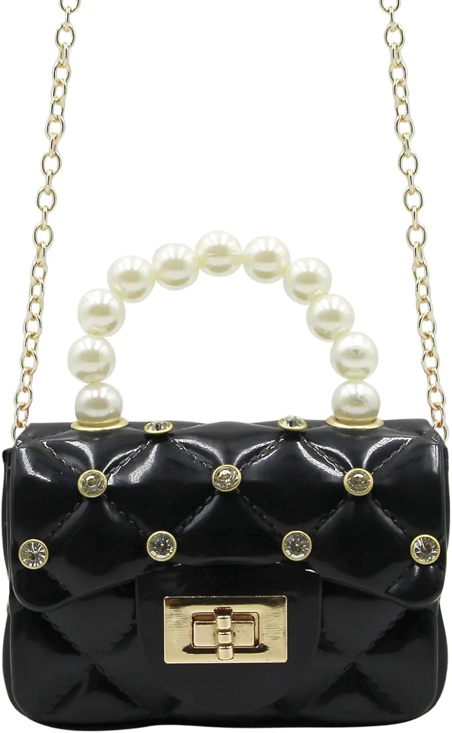 Fashion Candy Color Handbag Satchel Mini Pink Purse Jelly Shoulder Bag Crossbody Purse with Pearls Handle Chain Strap(Small)