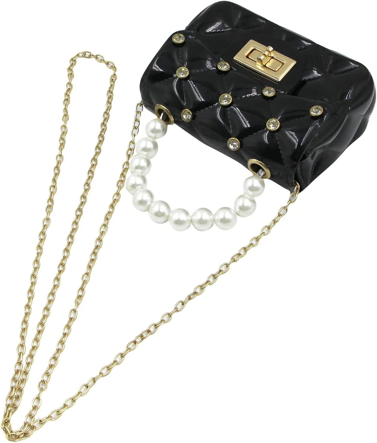 Fashion Candy Color Handbag Satchel Mini Pink Purse Jelly Shoulder Bag Crossbody Purse with Pearls Handle Chain Strap(Small)