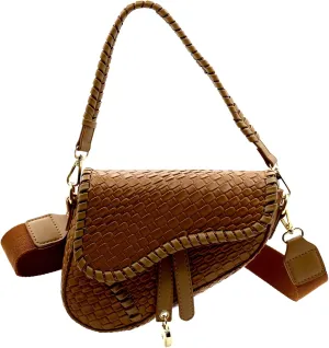 fashion women saddle shoulder bag clutch purse small crossbody satchel handbag woven imitation crocodile leather bag