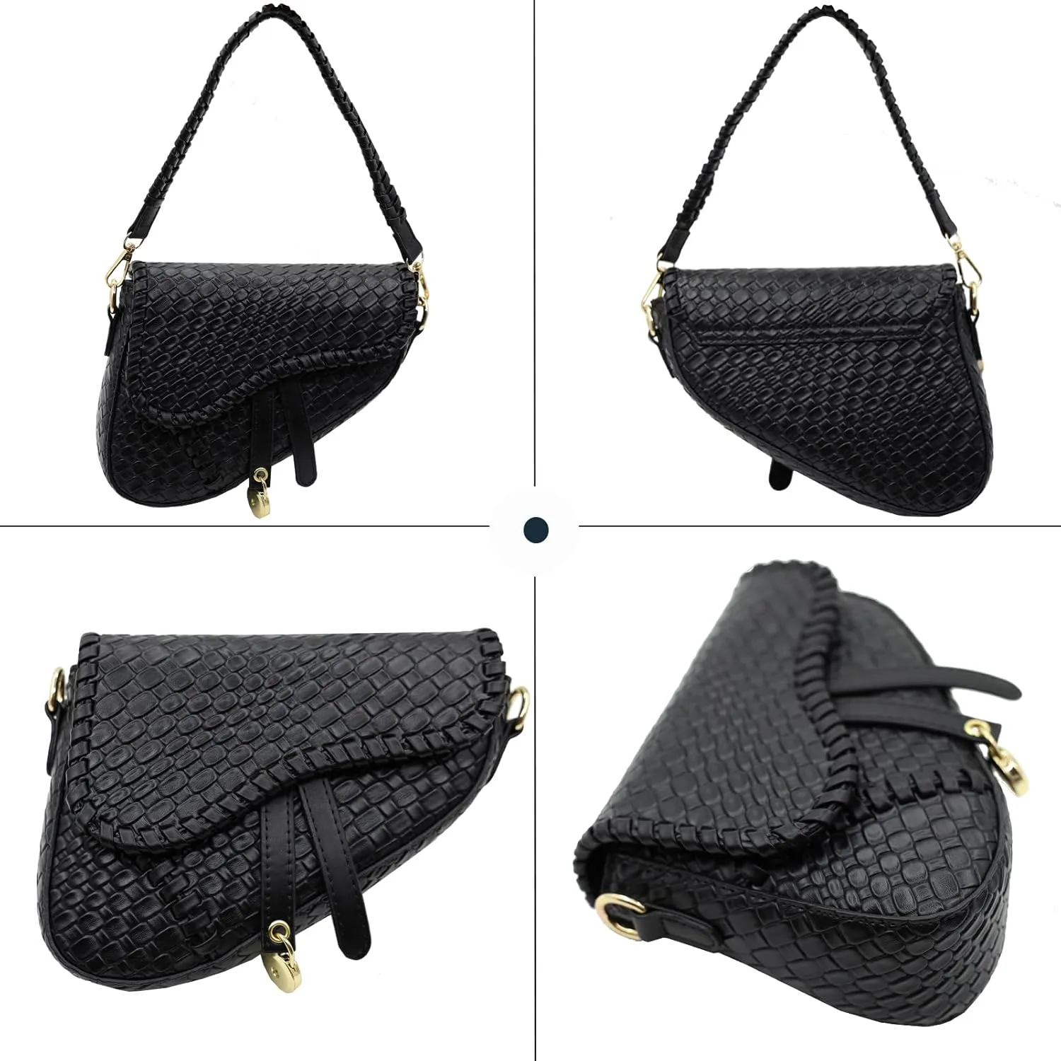 fashion women saddle shoulder bag clutch purse small crossbody satchel handbag woven imitation crocodile leather bag