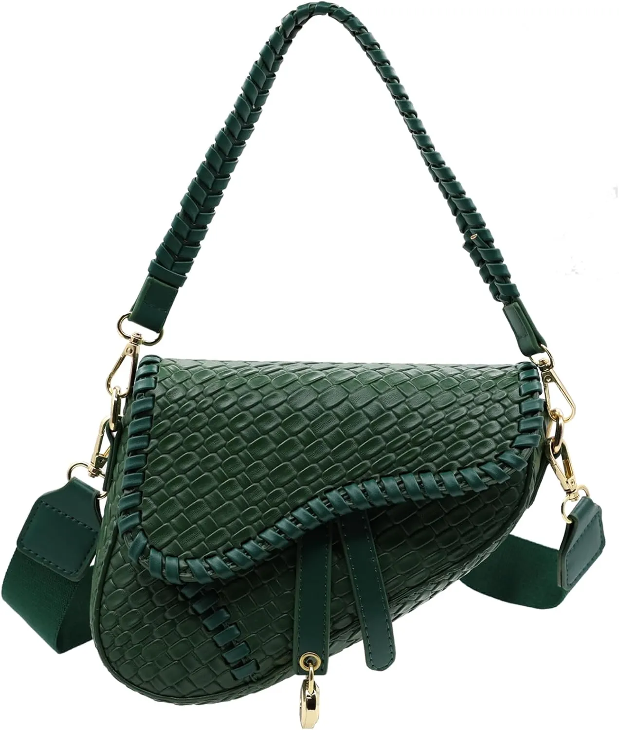 fashion women saddle shoulder bag clutch purse small crossbody satchel handbag woven imitation crocodile leather bag