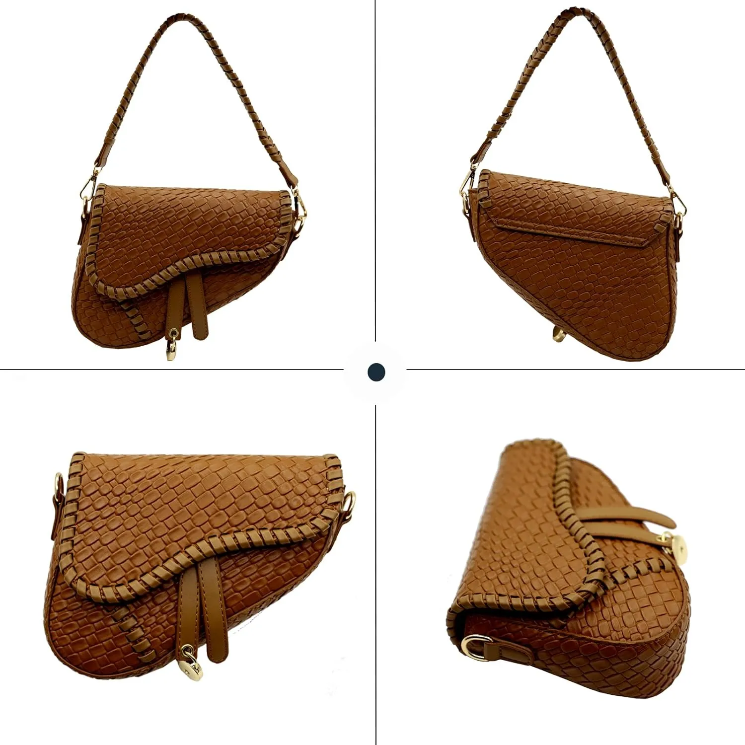 fashion women saddle shoulder bag clutch purse small crossbody satchel handbag woven imitation crocodile leather bag