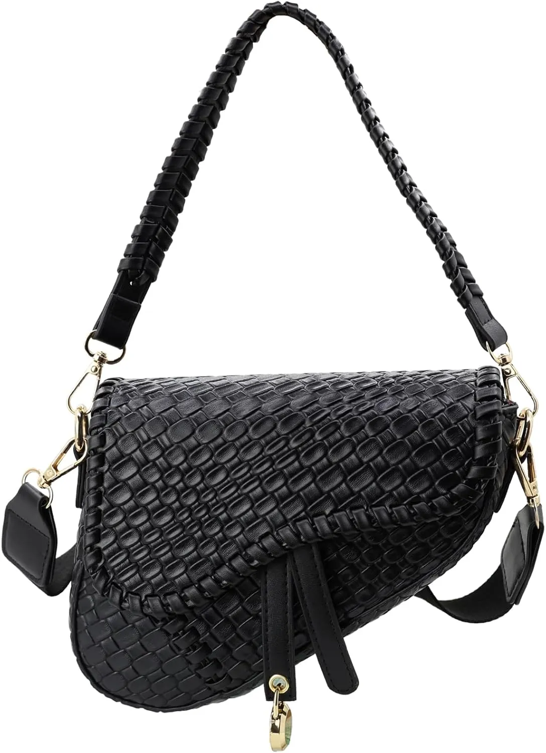 fashion women saddle shoulder bag clutch purse small crossbody satchel handbag woven imitation crocodile leather bag