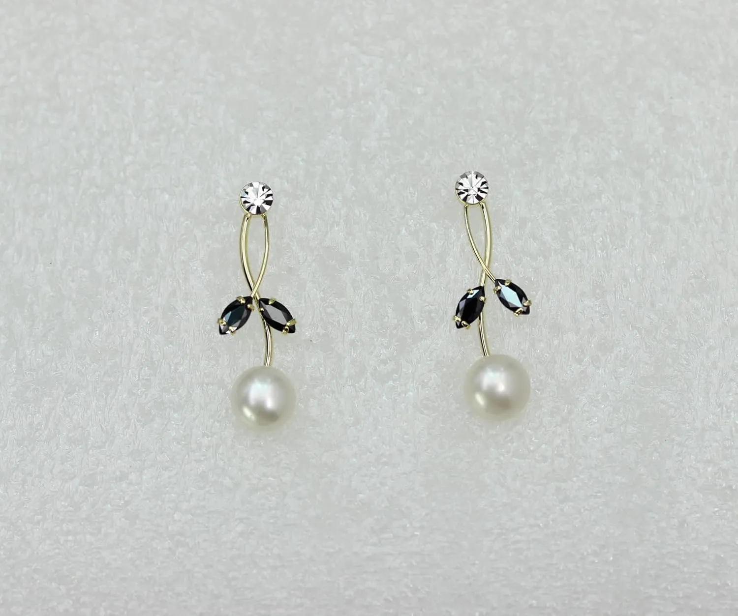 Faship Gorgeous CZ Crystal Genuine Freshwater Pearls Floral Necklace Earrings Set