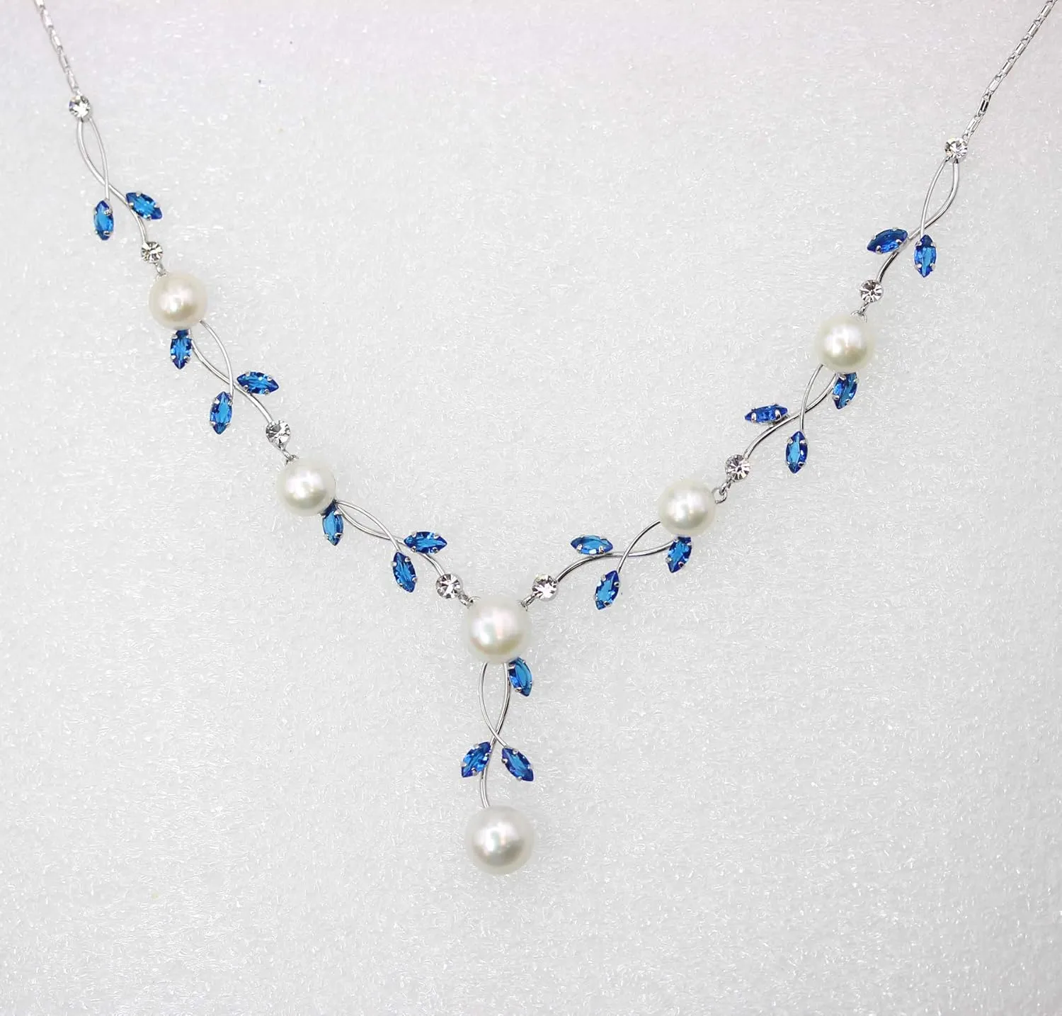 Faship Gorgeous CZ Crystal Genuine Freshwater Pearls Floral Necklace Earrings Set