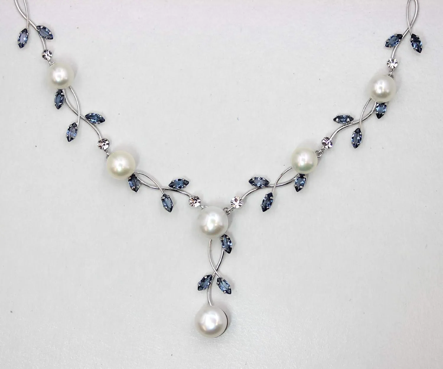 Faship Gorgeous CZ Crystal Genuine Freshwater Pearls Floral Necklace Earrings Set