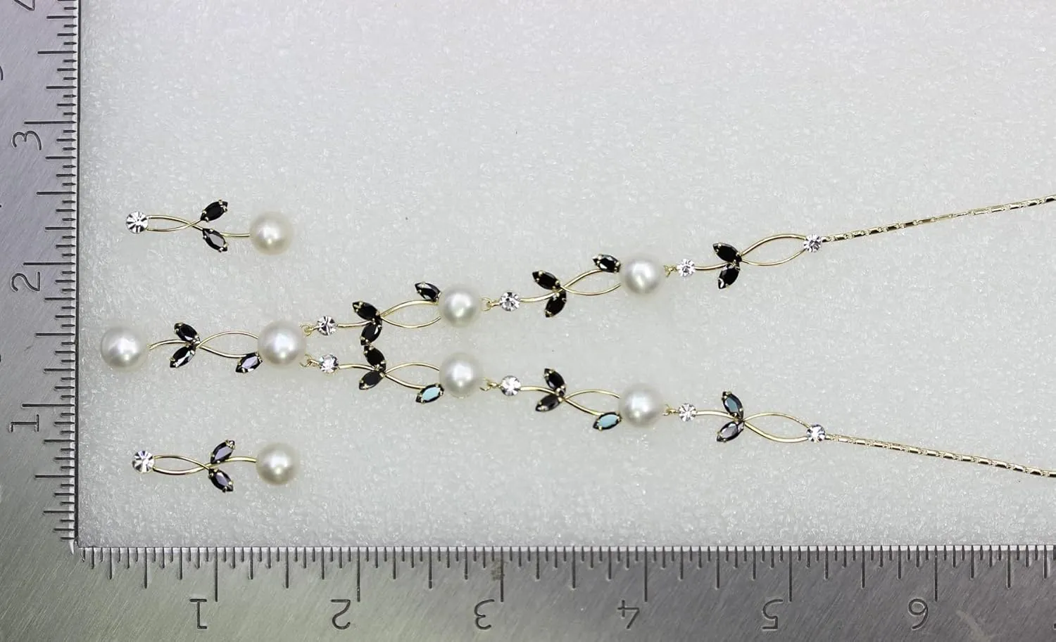 Faship Gorgeous CZ Crystal Genuine Freshwater Pearls Floral Necklace Earrings Set
