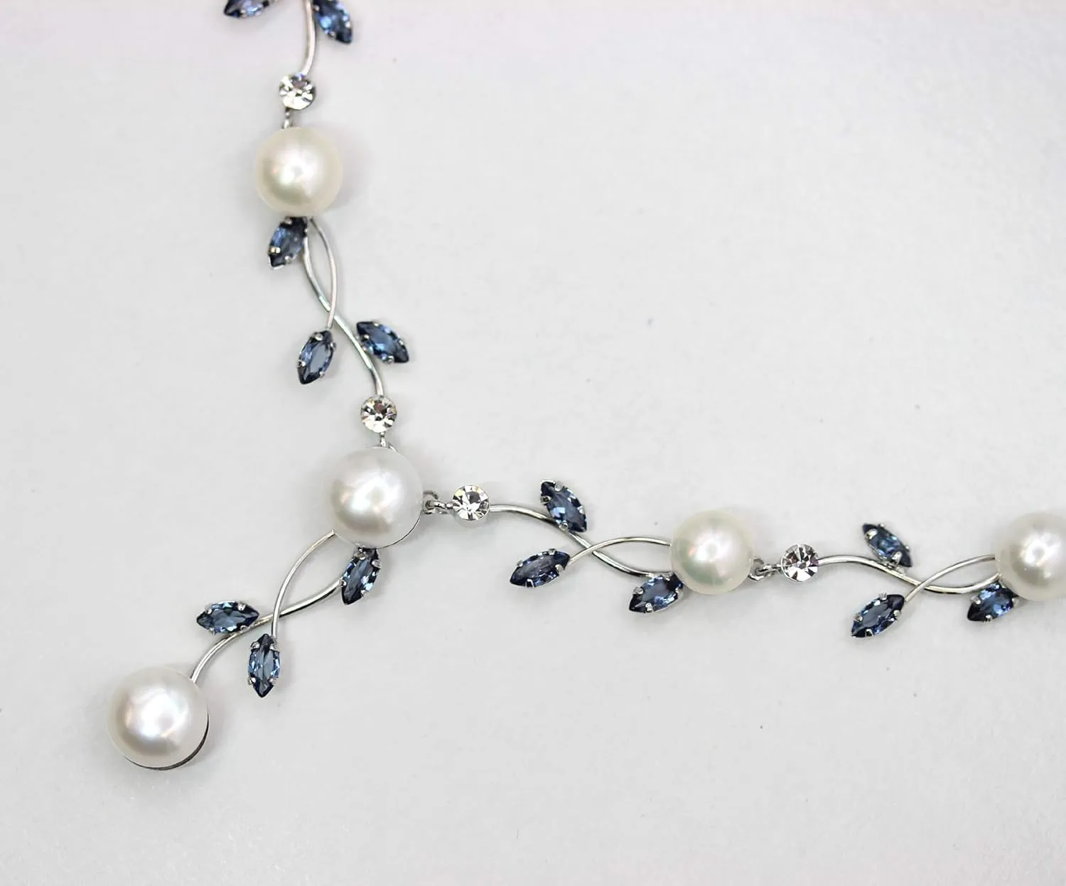 Faship Gorgeous CZ Crystal Genuine Freshwater Pearls Floral Necklace Earrings Set