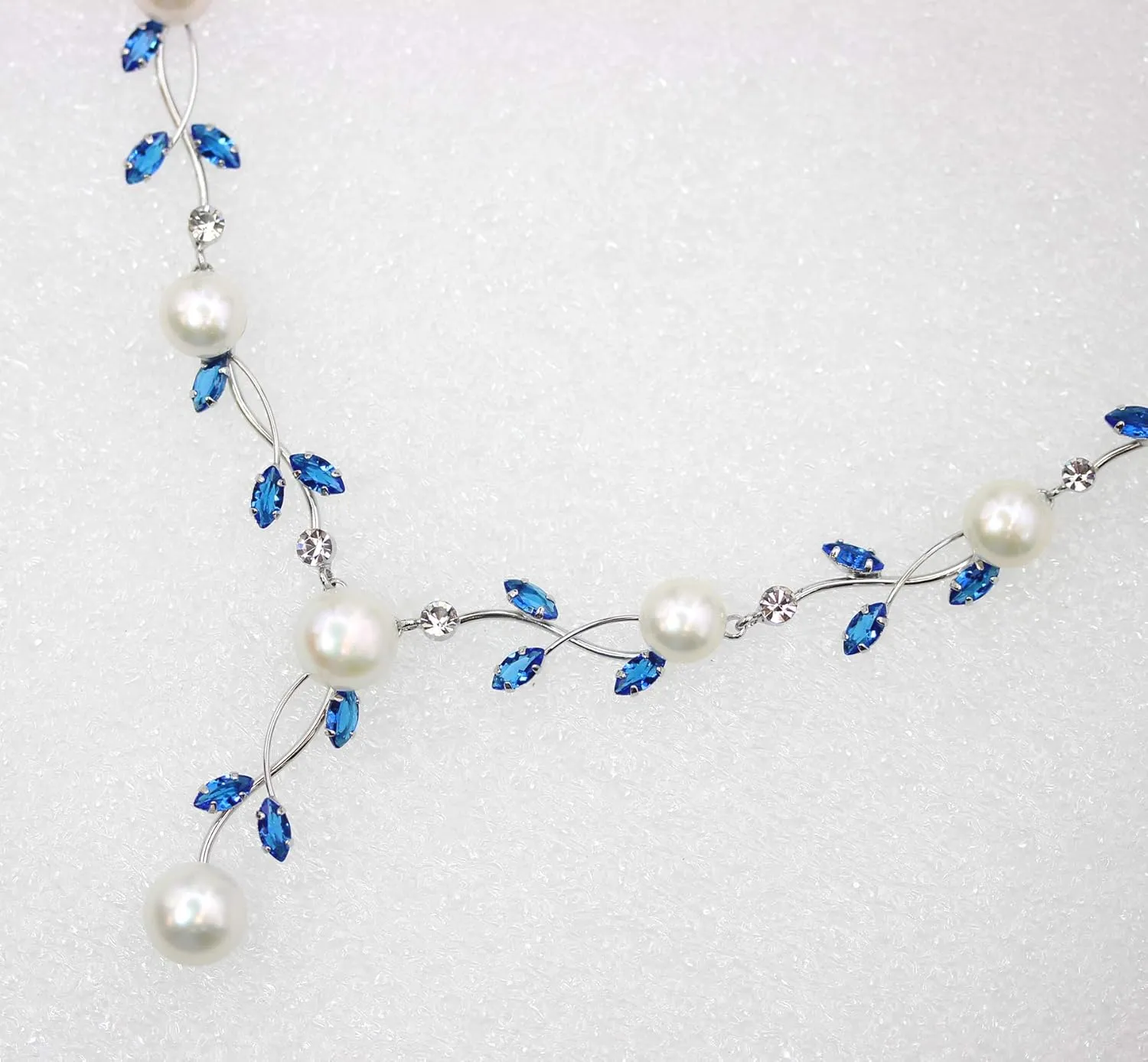 Faship Gorgeous CZ Crystal Genuine Freshwater Pearls Floral Necklace Earrings Set