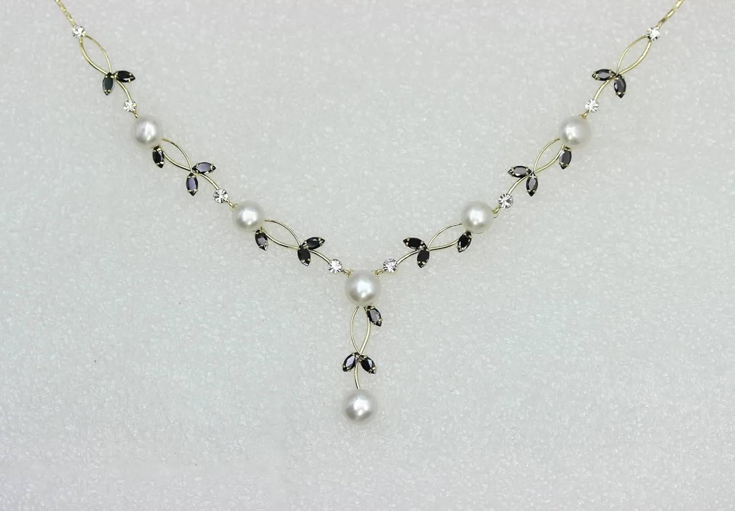Faship Gorgeous CZ Crystal Genuine Freshwater Pearls Floral Necklace Earrings Set