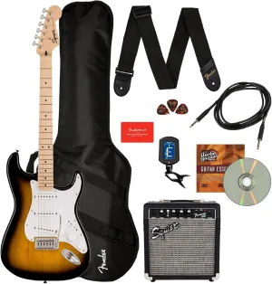 Fender Squier Sonic Strat Pack - 2-Color Sunburst Bundle with Frontman 10G Amp, Gig Bag, Tuner, Strap, Cable, Picks, Fender Play, and Austin Bazaar Guitar DVD