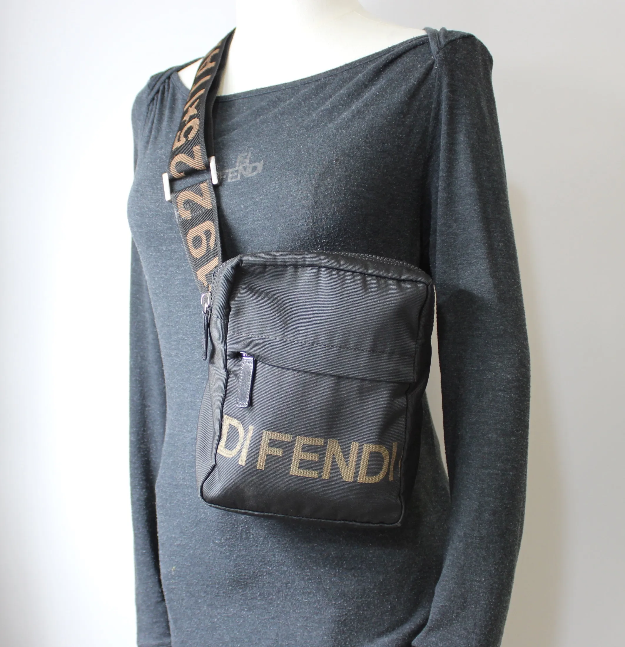 Fendi Black 1925 Roma Logo Crossbody Waist Bag