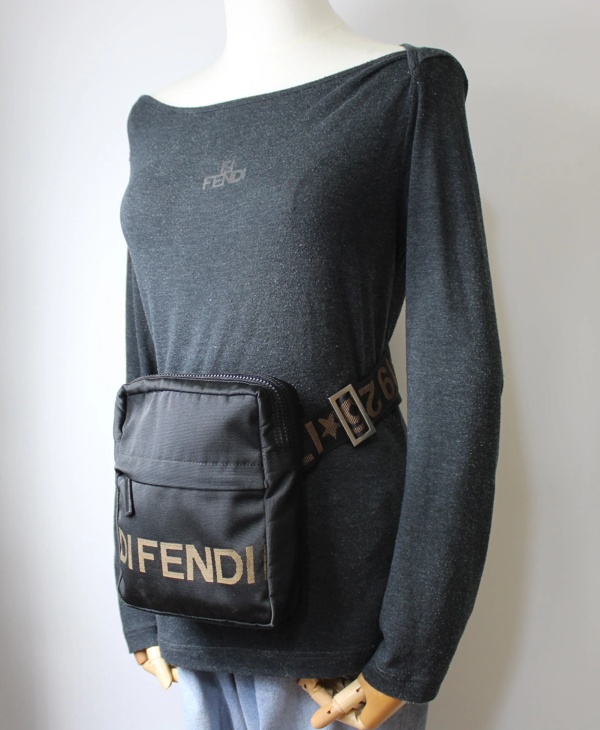 Fendi Black 1925 Roma Logo Crossbody Waist Bag