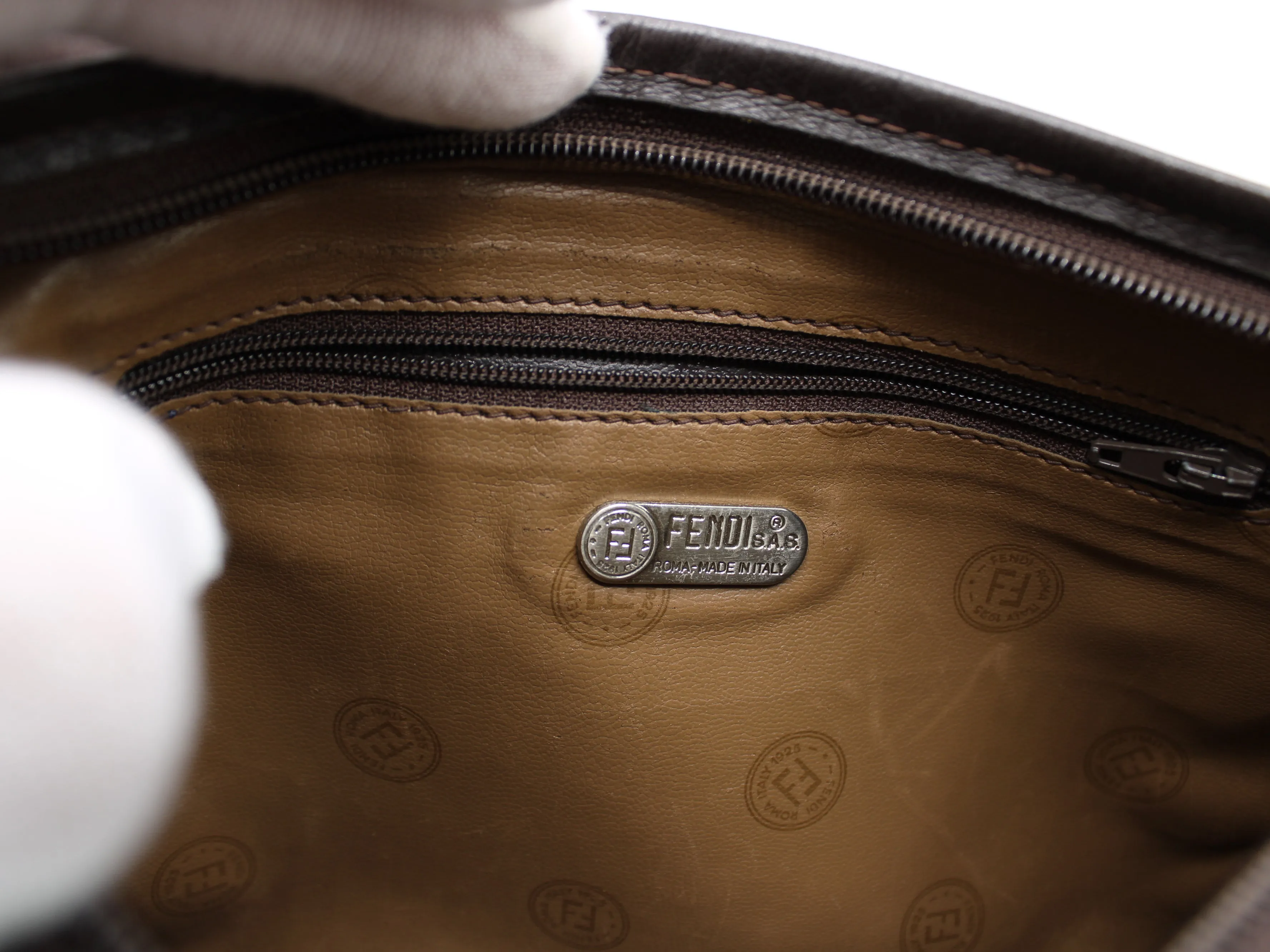 Fendi Brown Canvas Leather FF Zucchino Jacquard Crossbody Bag Vintage