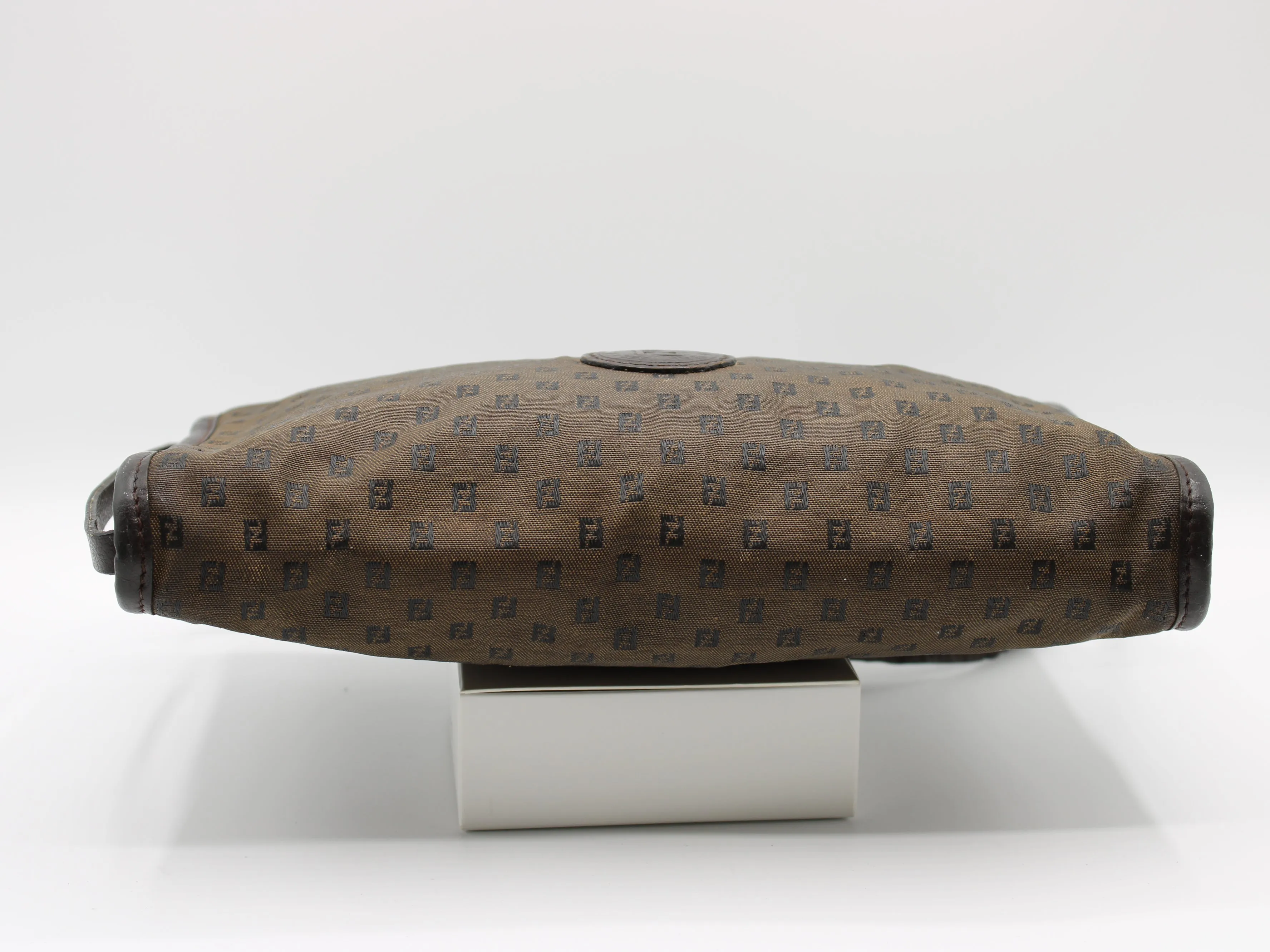 Fendi Brown Canvas Leather FF Zucchino Jacquard Crossbody Bag Vintage
