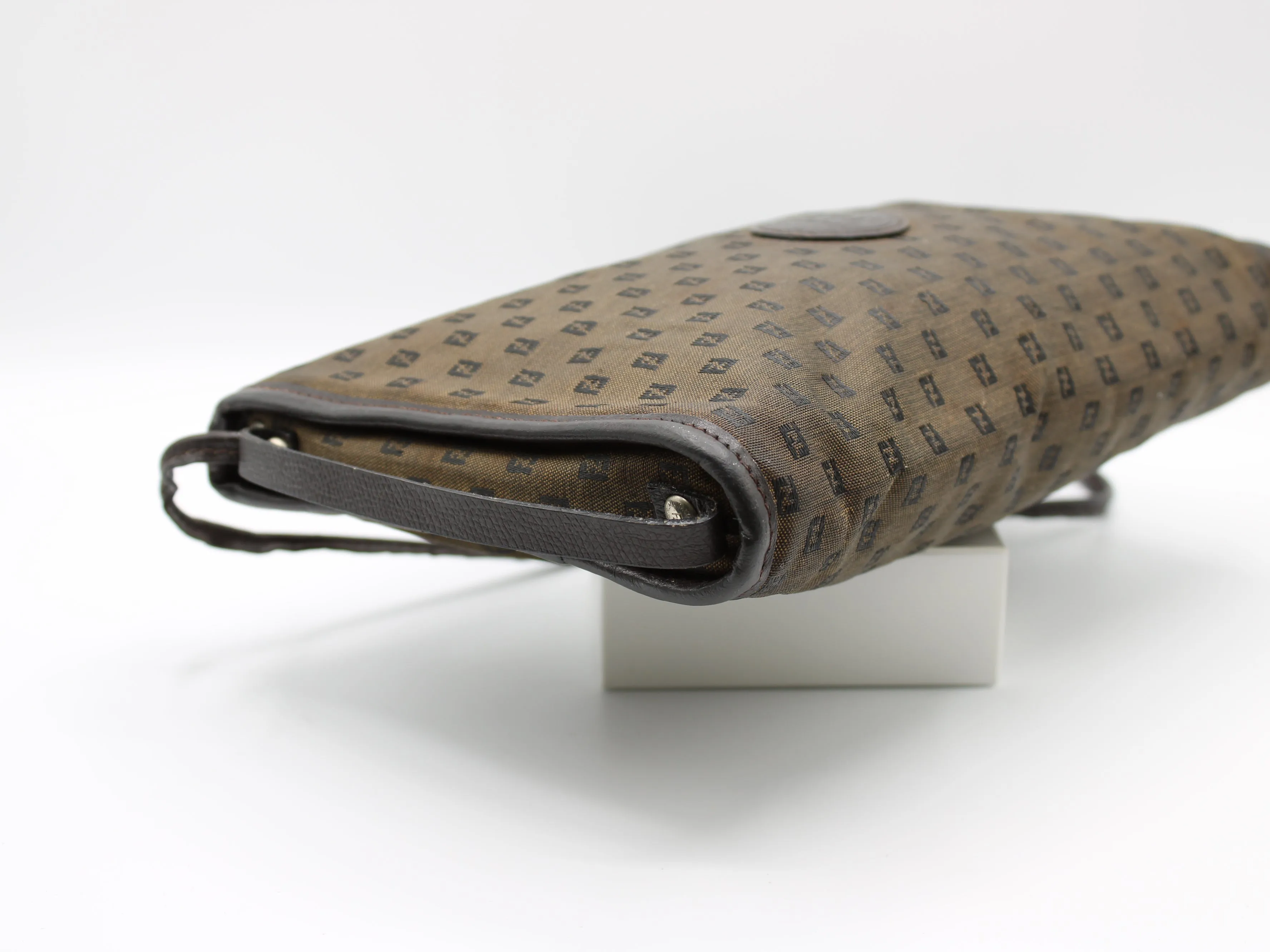 Fendi Brown Canvas Leather FF Zucchino Jacquard Crossbody Bag Vintage