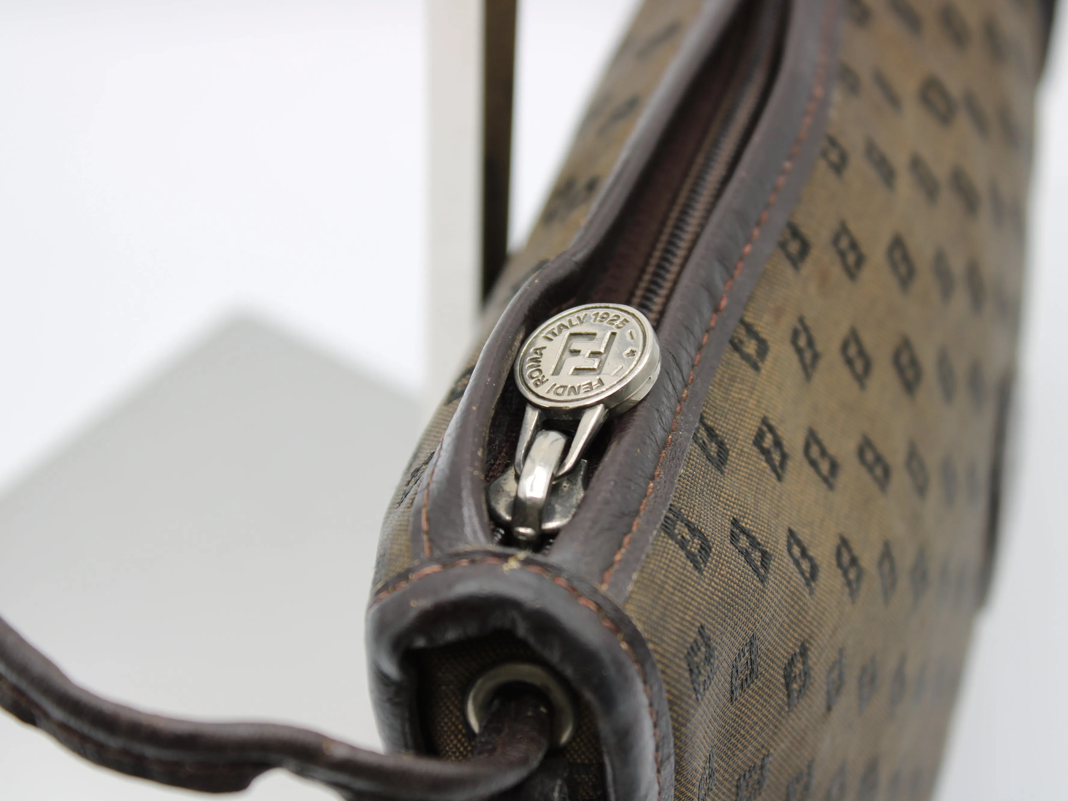 Fendi Brown Canvas Leather FF Zucchino Jacquard Crossbody Bag Vintage