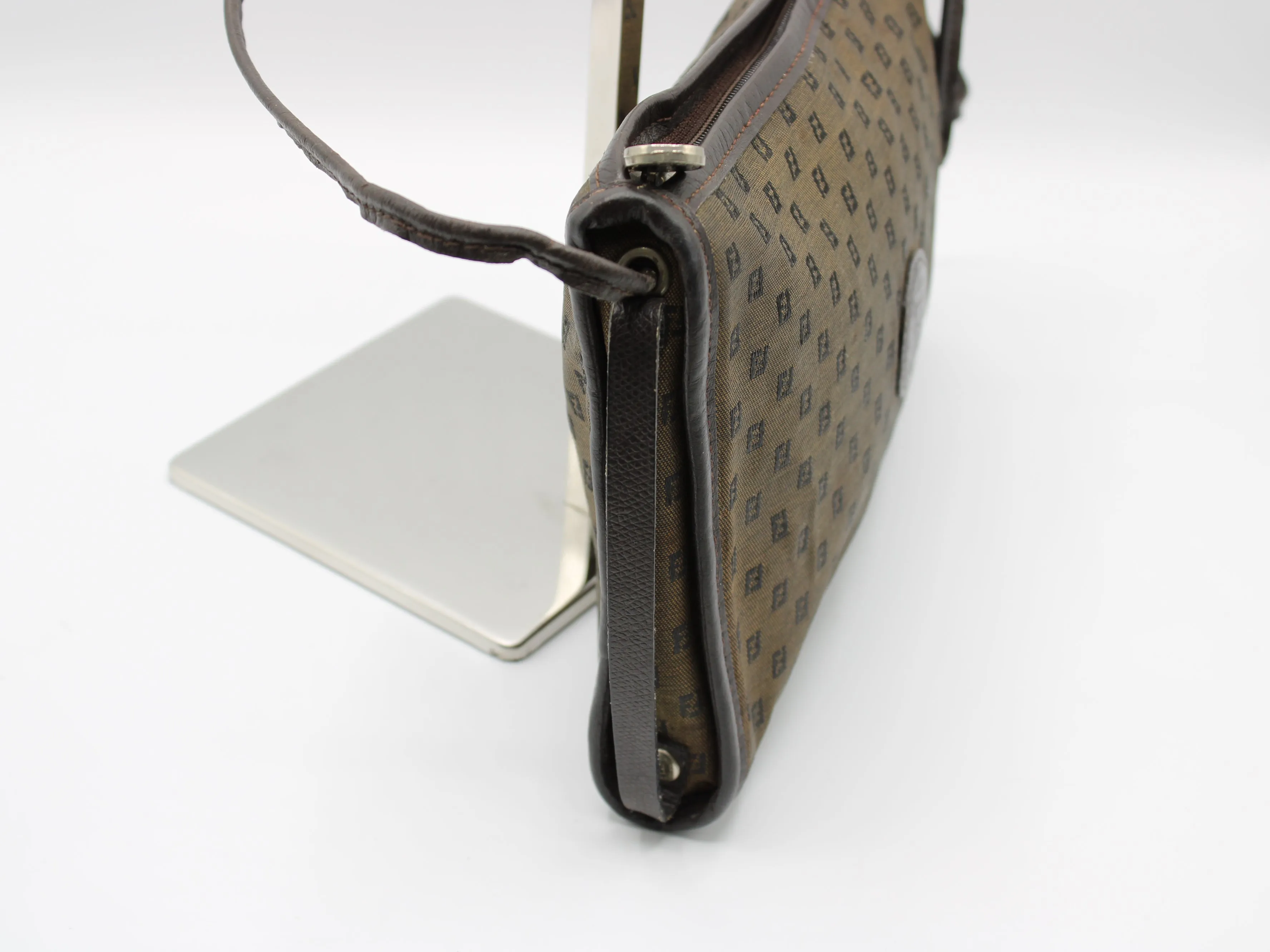 Fendi Brown Canvas Leather FF Zucchino Jacquard Crossbody Bag Vintage