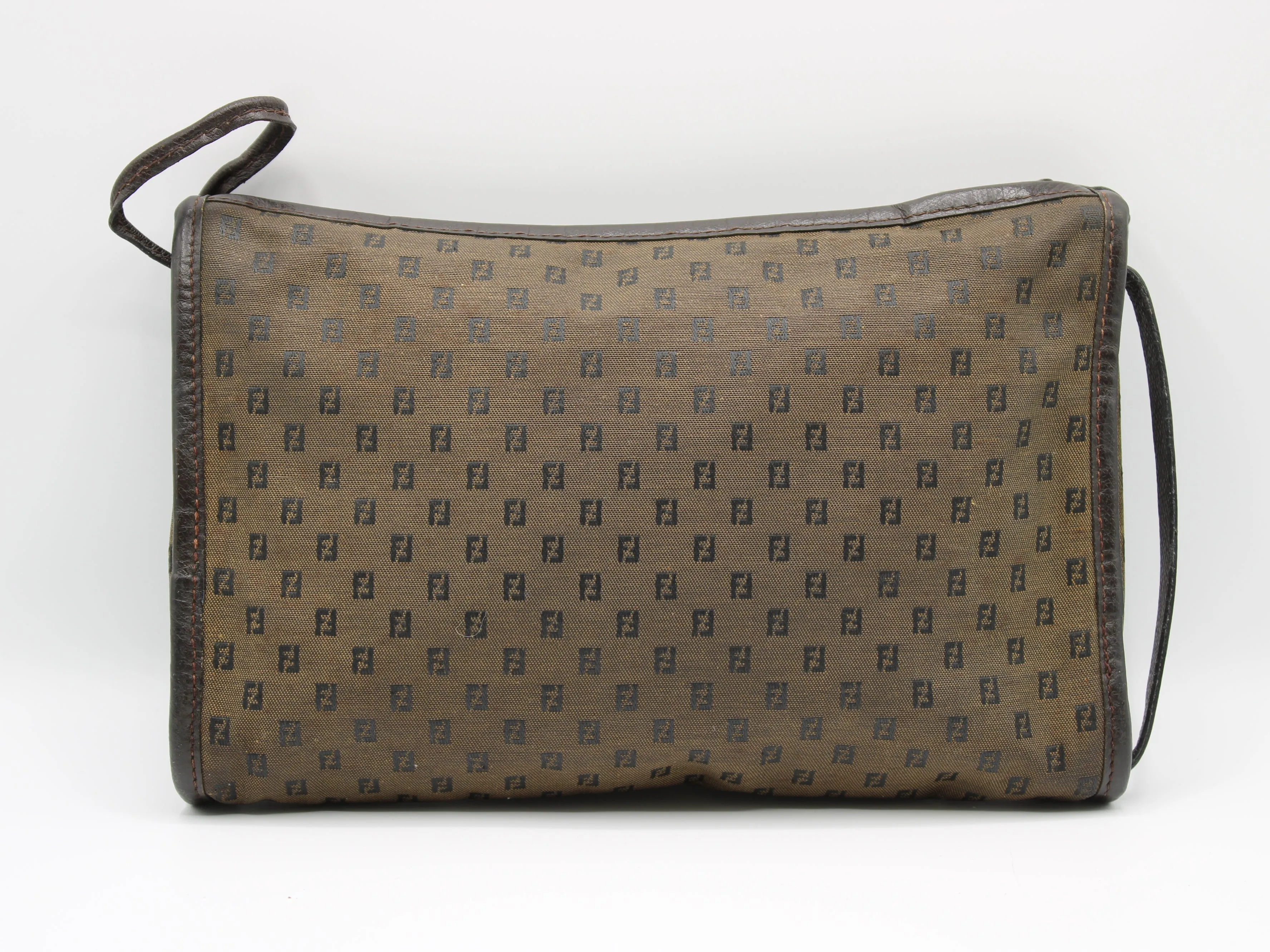 Fendi Brown Canvas Leather FF Zucchino Jacquard Crossbody Bag Vintage