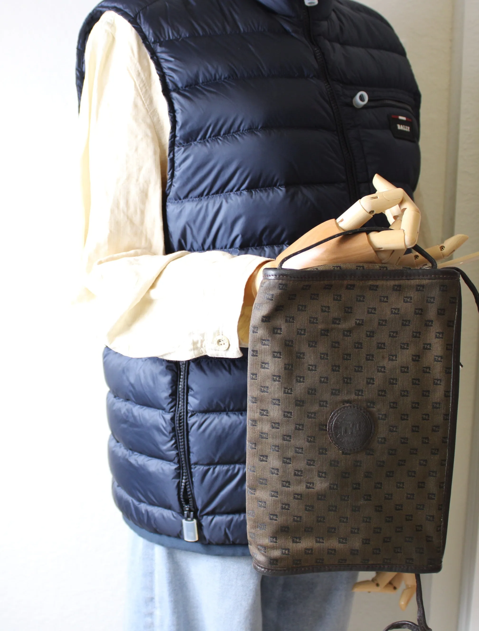 Fendi Brown Canvas Leather FF Zucchino Jacquard Crossbody Bag Vintage