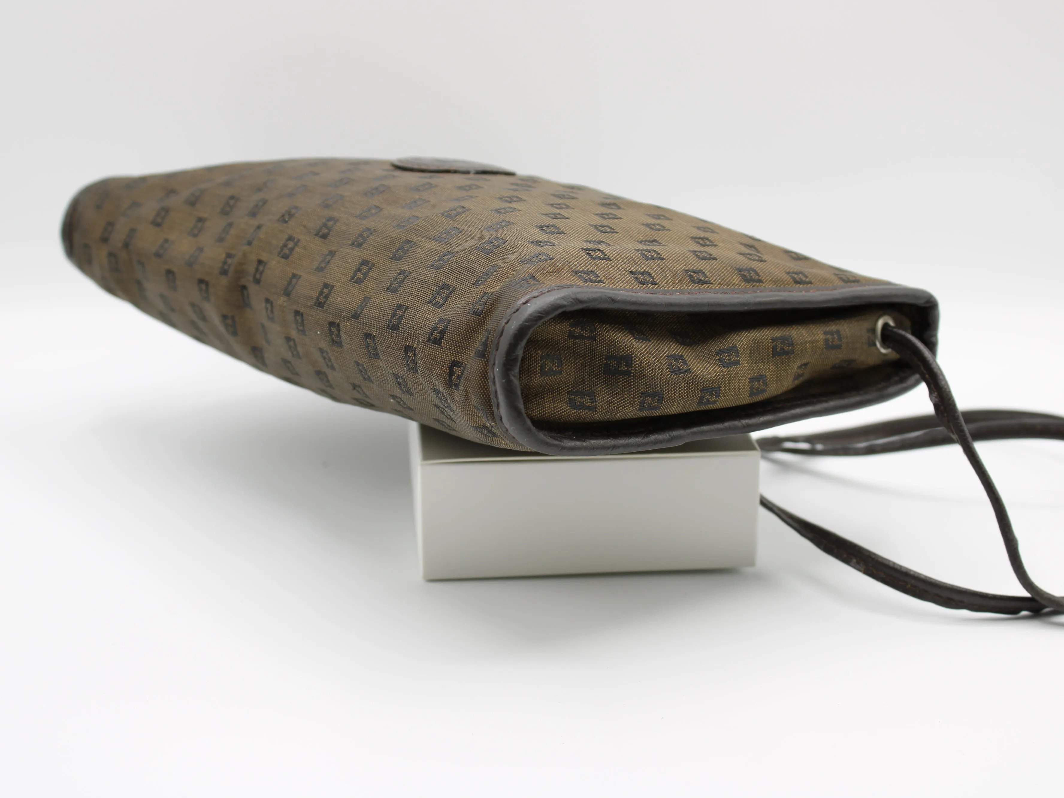 Fendi Brown Canvas Leather FF Zucchino Jacquard Crossbody Bag Vintage