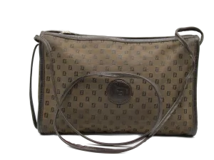 Fendi Brown Canvas Leather FF Zucchino Jacquard Crossbody Bag Vintage