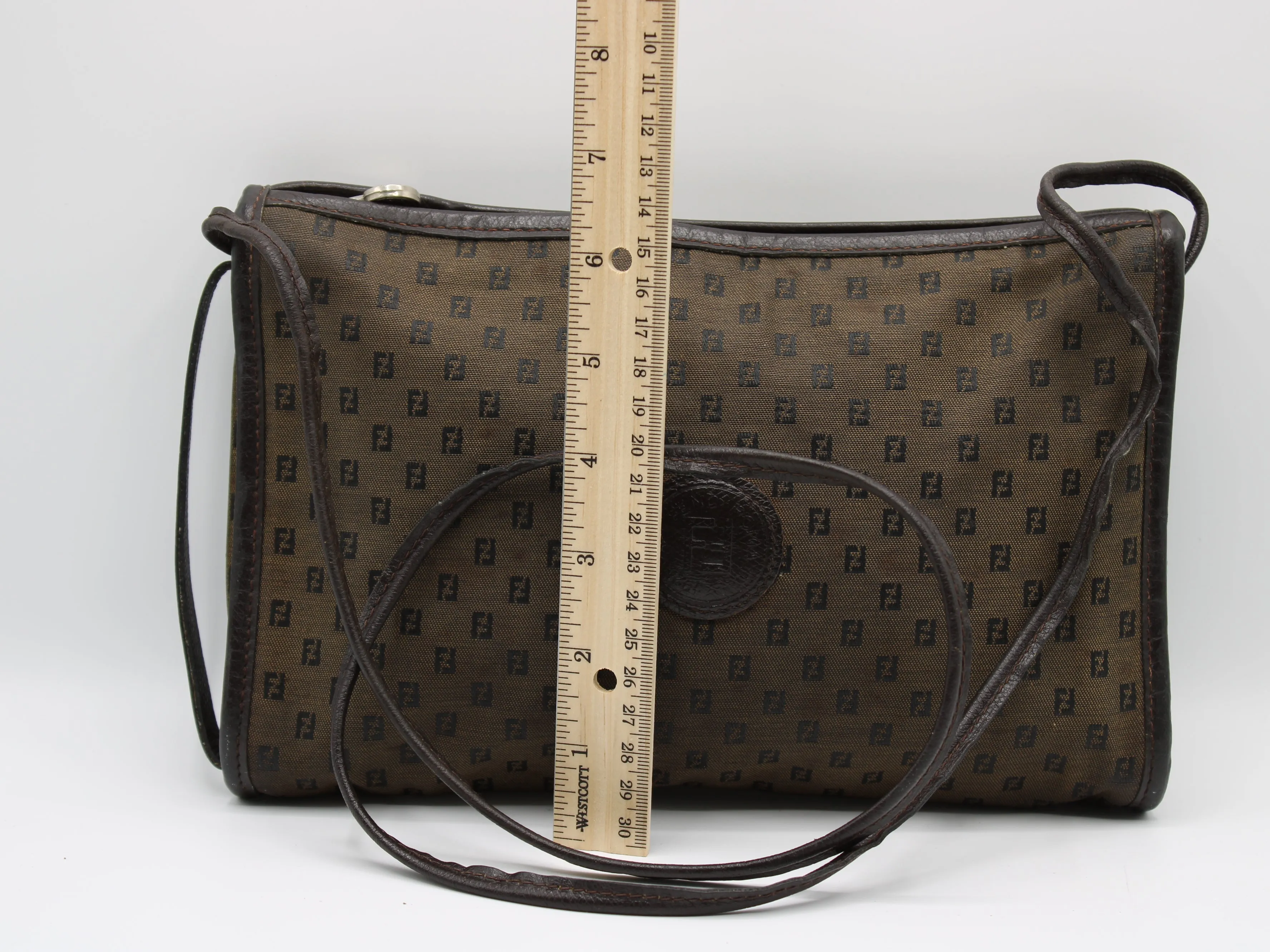 Fendi Brown Canvas Leather FF Zucchino Jacquard Crossbody Bag Vintage