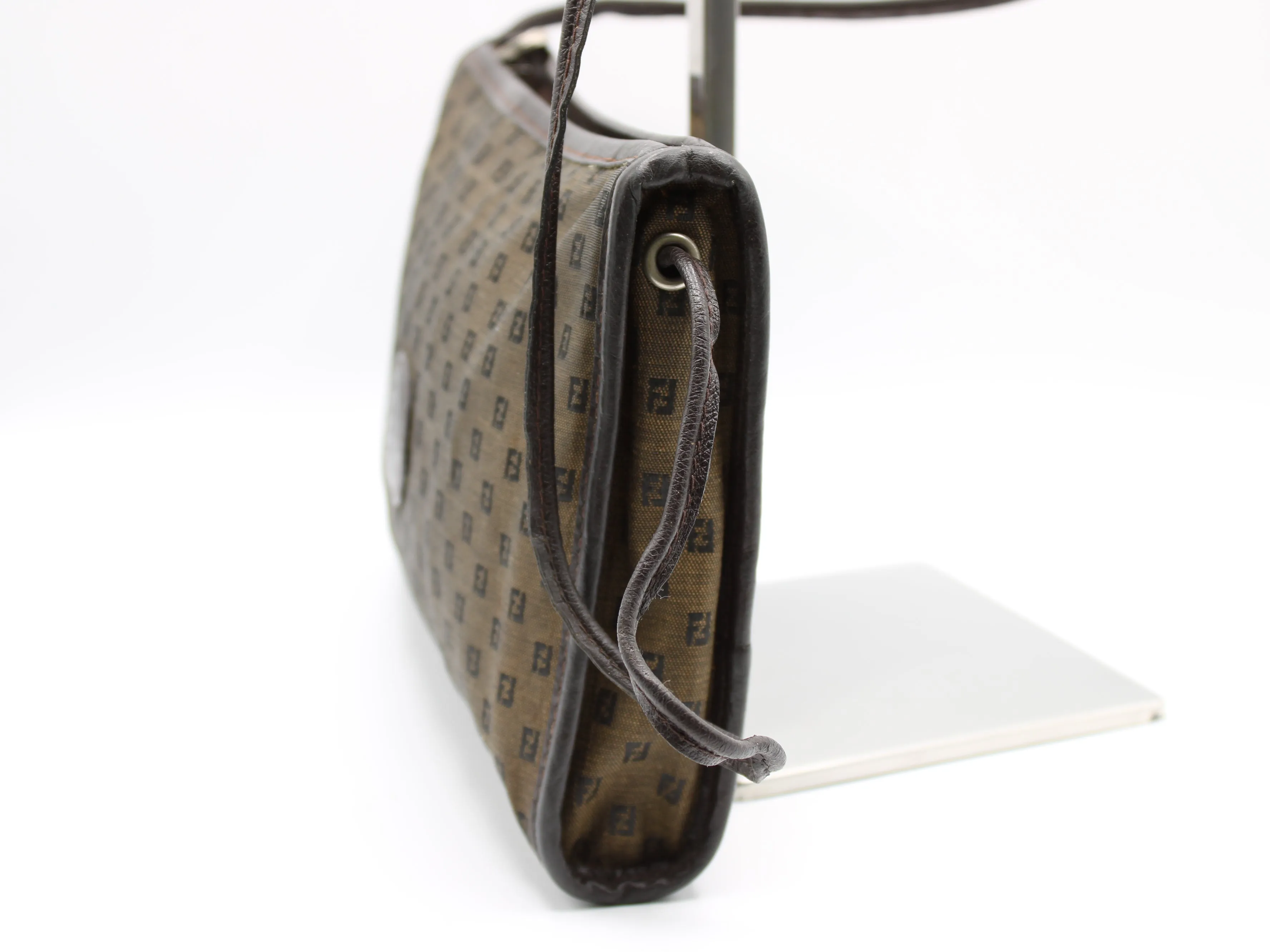 Fendi Brown Canvas Leather FF Zucchino Jacquard Crossbody Bag Vintage