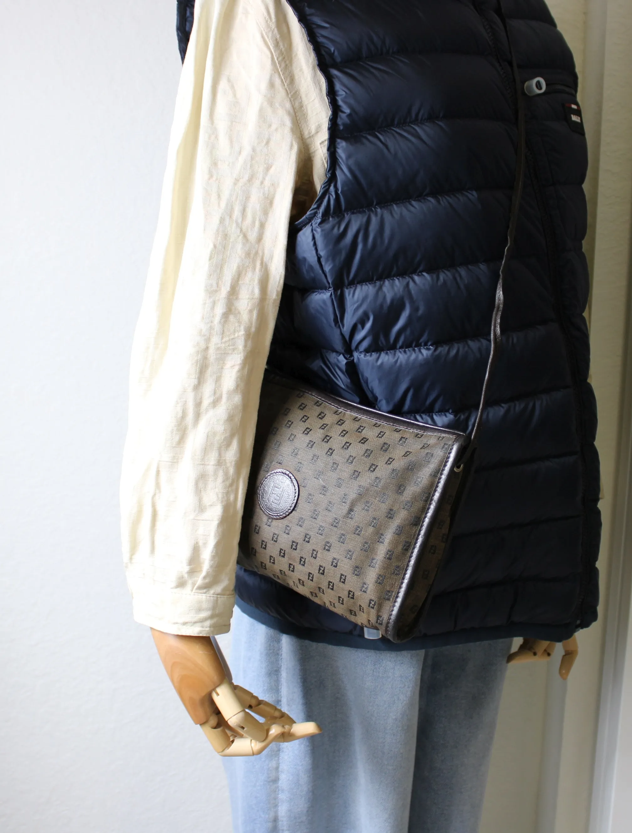 Fendi Brown Canvas Leather FF Zucchino Jacquard Crossbody Bag Vintage