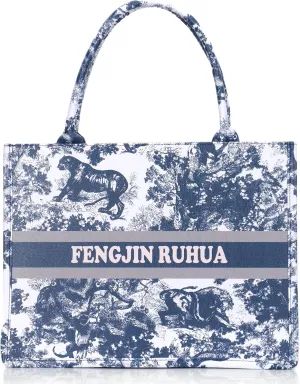 FENGJINRUHUA Women's Fashion Large Luxury Painted Tote Bag Leather Shoulder Bags Capacity Embroidery Retro Exquisite Handbag
