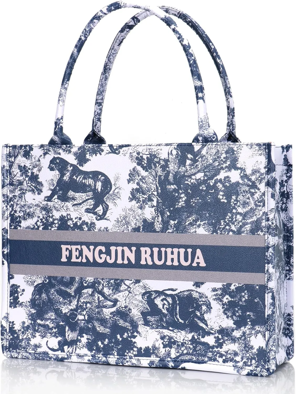 FENGJINRUHUA Women's Fashion Large Luxury Painted Tote Bag Leather Shoulder Bags Capacity Embroidery Retro Exquisite Handbag