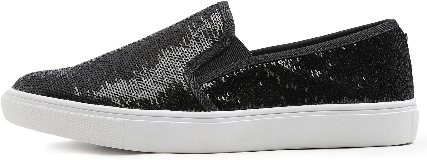 FEVERSOLE Women's Fashion Sparkle Sequin Embellished Sneaker Party Holiday Casual Shoes