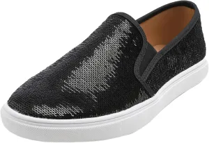 FEVERSOLE Women's Fashion Sparkle Sequin Embellished Sneaker Party Holiday Casual Shoes