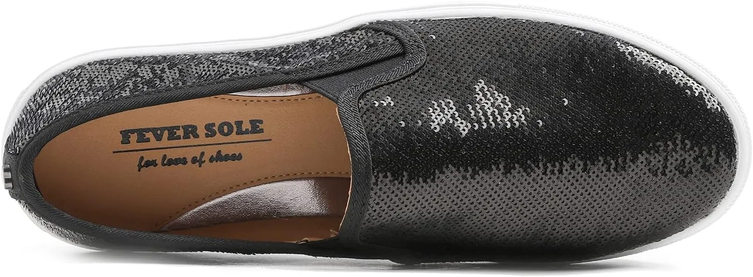 FEVERSOLE Women's Fashion Sparkle Sequin Embellished Sneaker Party Holiday Casual Shoes