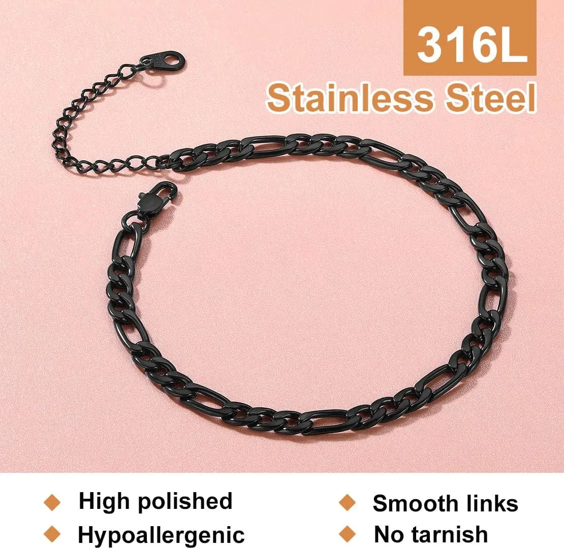 FindChic Stainless Steel Ankle Chain Bracelets for Women Cuban Curb/Figaro/Box Links Beach Foot Jewelry 8.5''-10.5'' Adjustable Anklet, with Jewelry Box