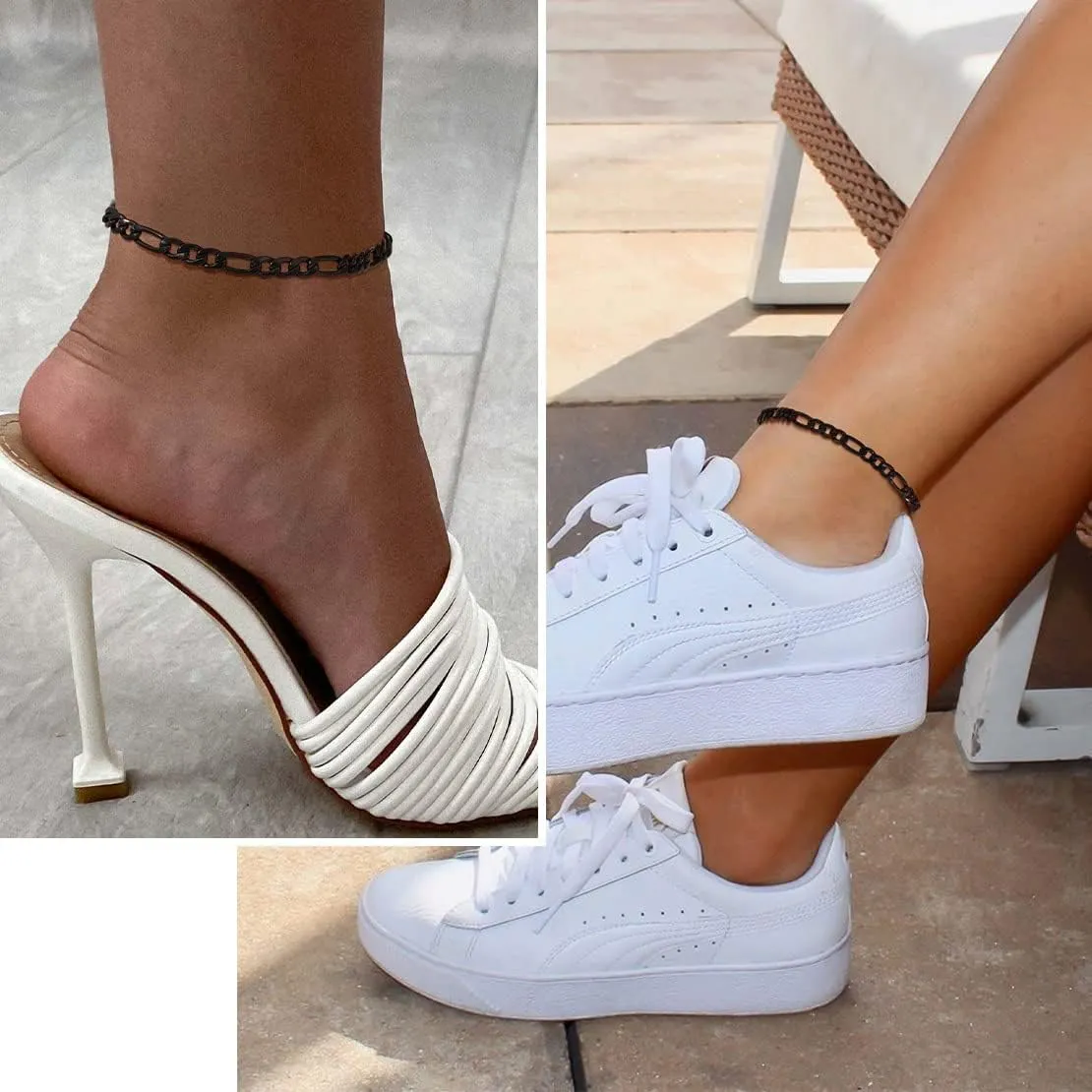 FindChic Stainless Steel Ankle Chain Bracelets for Women Cuban Curb/Figaro/Box Links Beach Foot Jewelry 8.5''-10.5'' Adjustable Anklet, with Jewelry Box