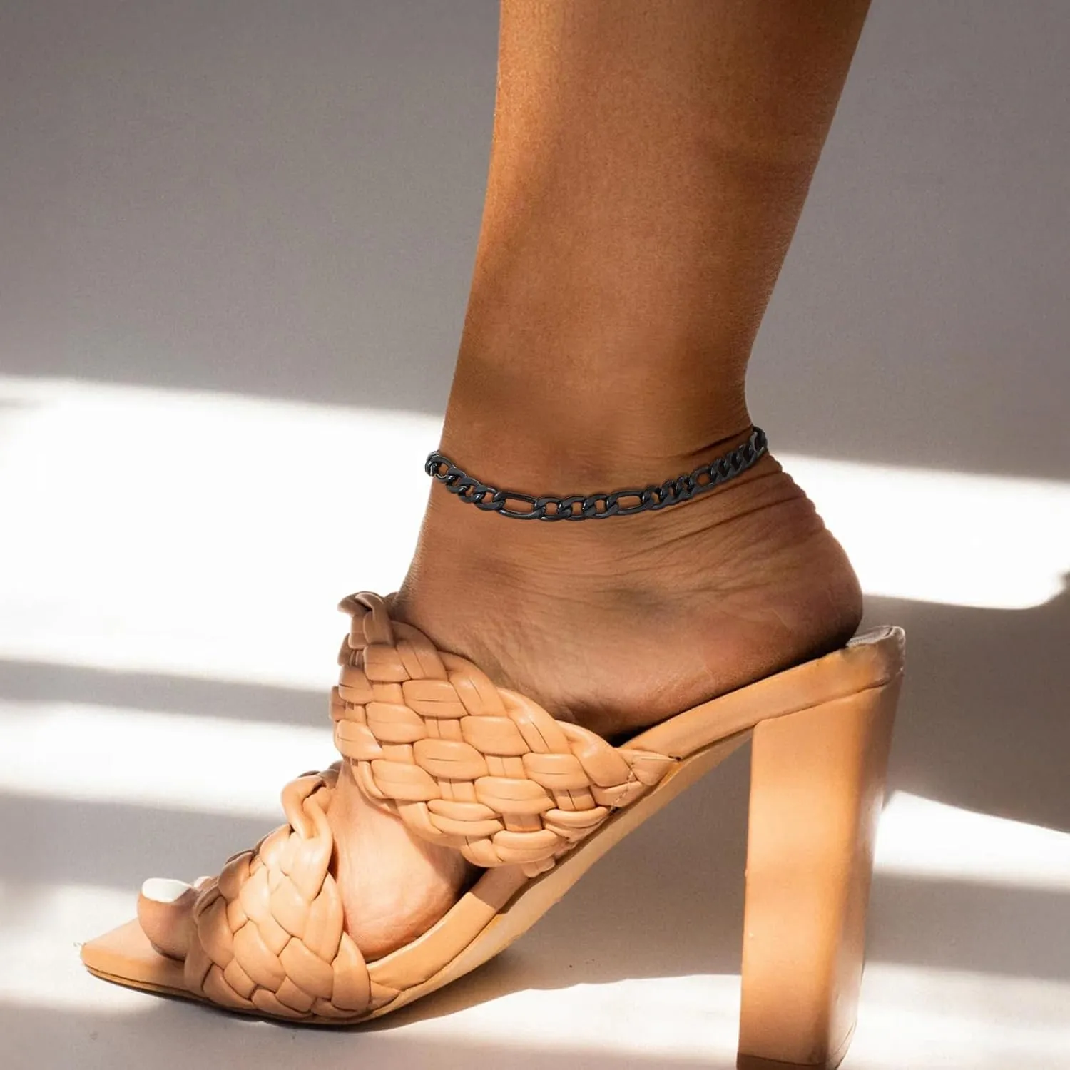 FindChic Stainless Steel Ankle Chain Bracelets for Women Cuban Curb/Figaro/Box Links Beach Foot Jewelry 8.5''-10.5'' Adjustable Anklet, with Jewelry Box