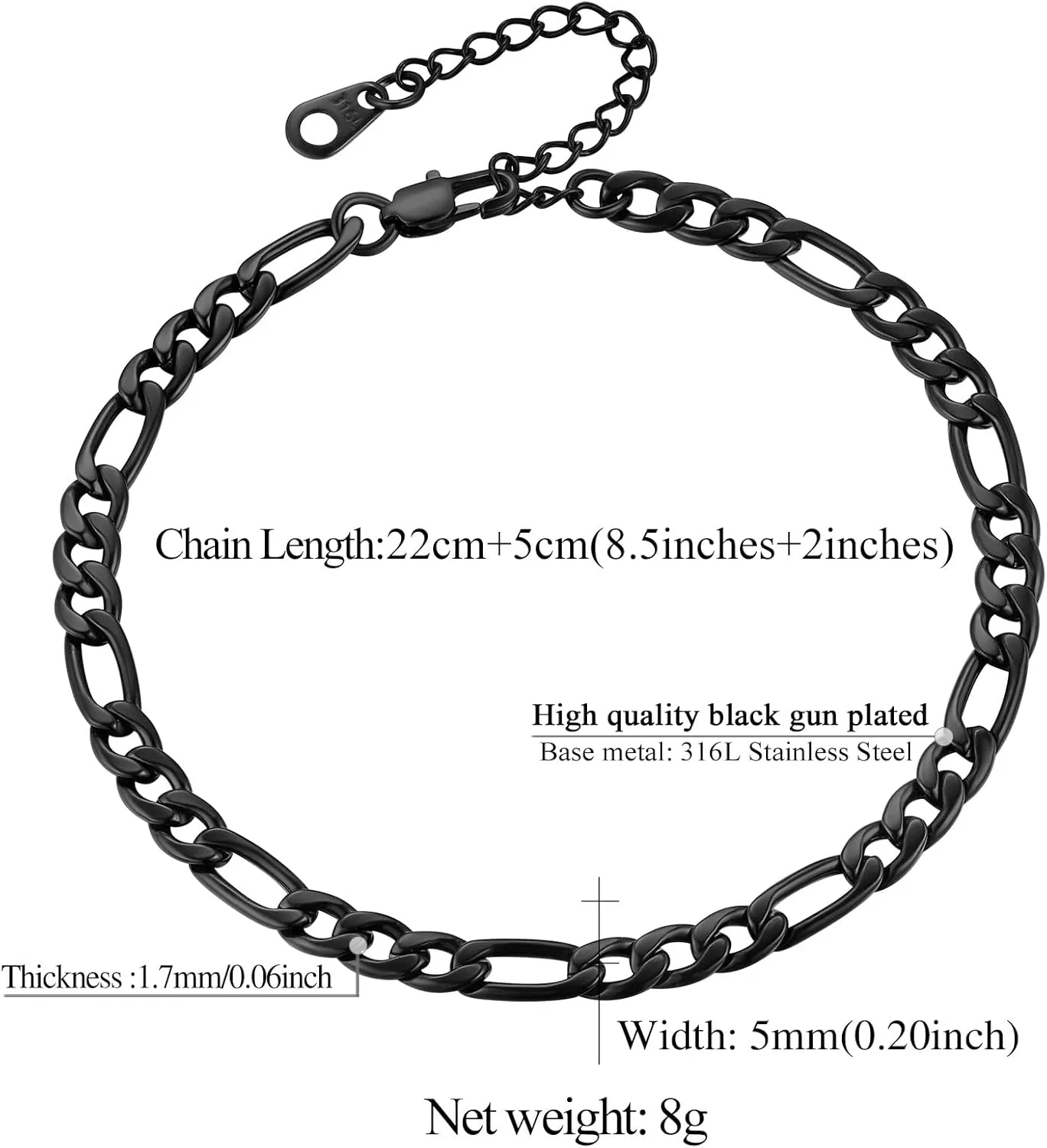 FindChic Stainless Steel Ankle Chain Bracelets for Women Cuban Curb/Figaro/Box Links Beach Foot Jewelry 8.5''-10.5'' Adjustable Anklet, with Jewelry Box