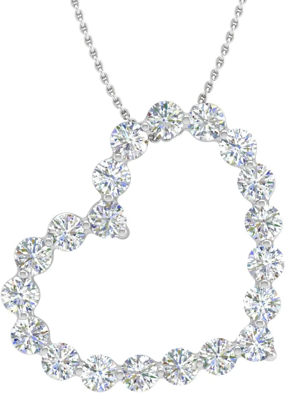 FINEROCK 1/4 to 1 Carat Diamond Heart Pendant Necklace in 14K Gold or in Platinum (Silver Chain Included) (I1-I2 Clarity)
