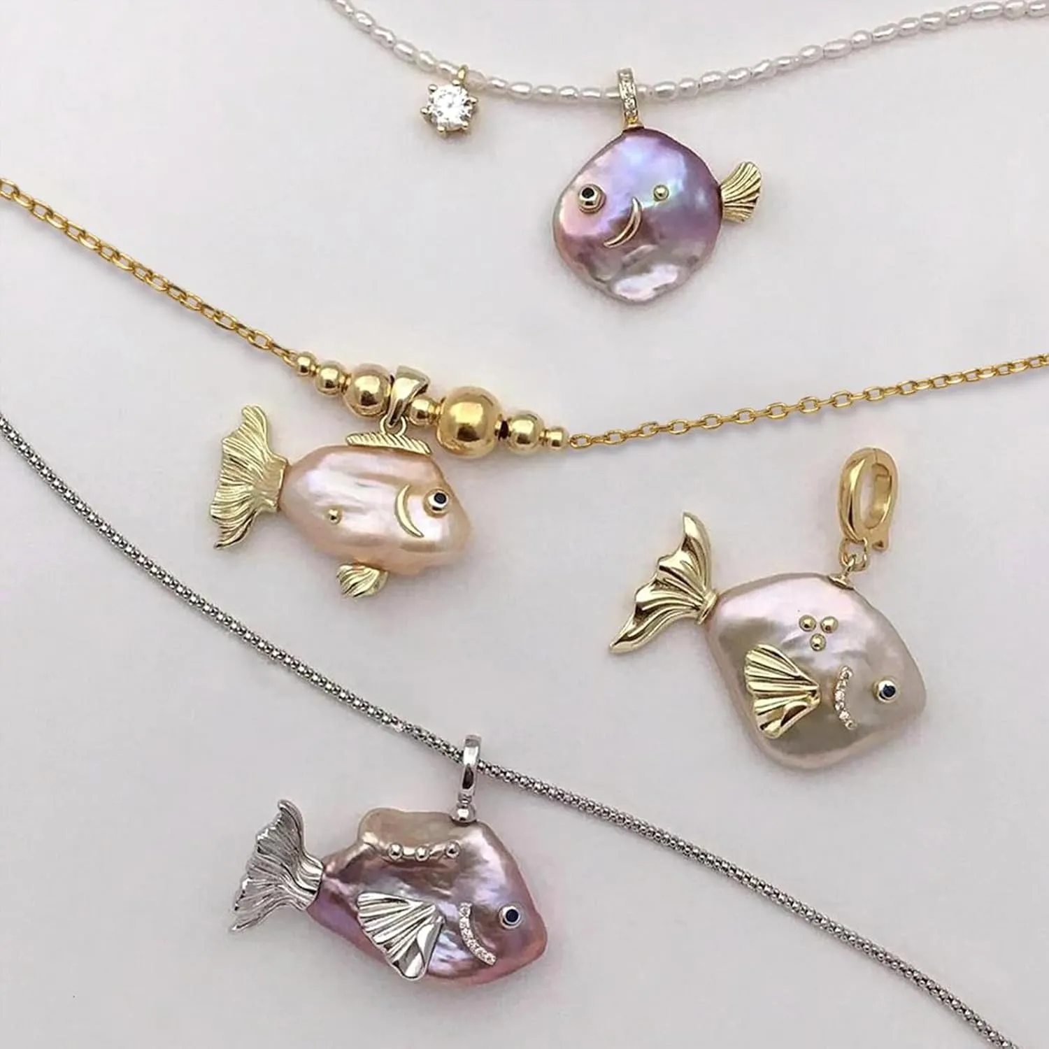 Fish Pearl Necklace for Women Freshwater Pearl Baroque Goldfish Necklace for Mom Daughter, 18k Gold-plated, 14-20mm Pearls, 18"   2.5" Extender, Anniversary Birthday Gift for Her