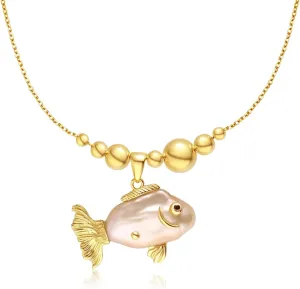 Fish Pearl Necklace for Women Freshwater Pearl Baroque Goldfish Necklace for Mom Daughter, 18k Gold-plated, 14-20mm Pearls, 18"   2.5" Extender, Anniversary Birthday Gift for Her
