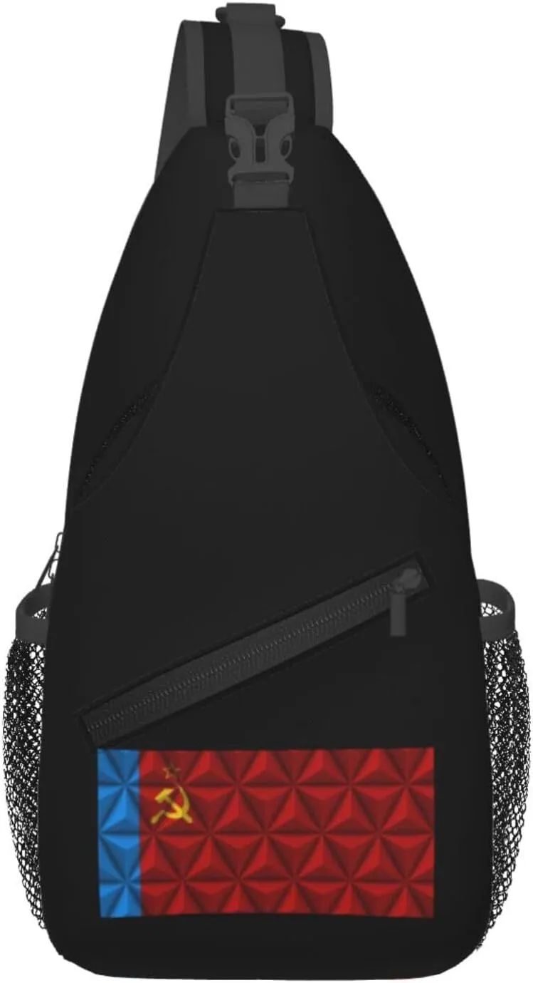 Flag of the Russian Soviet Federative Socialist Republic With Polygon Effect Crossbody Bags For Women Men Chest Backpack Gym Shoulder Bag Travel Outdoor Sports Casual Crossbody Bags